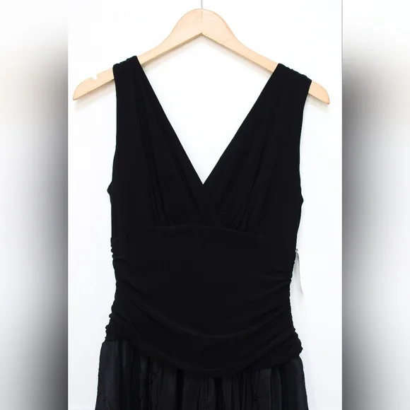 NWT Vintage Black Drop Waist Dress Embroidered Formal Prom Deadstock Size 10 90s - Picture 3 of 9
